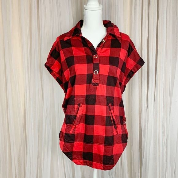 silence + noise Tops - Urban Outfitters Silence + Noise red plaid collared sleeveless sweater poncho